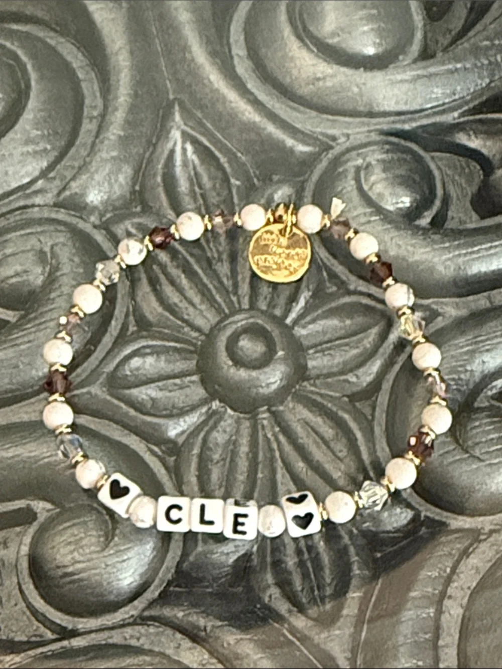 Little Words Project CLE Cleveland Beaded Bracelet in White and Purple
